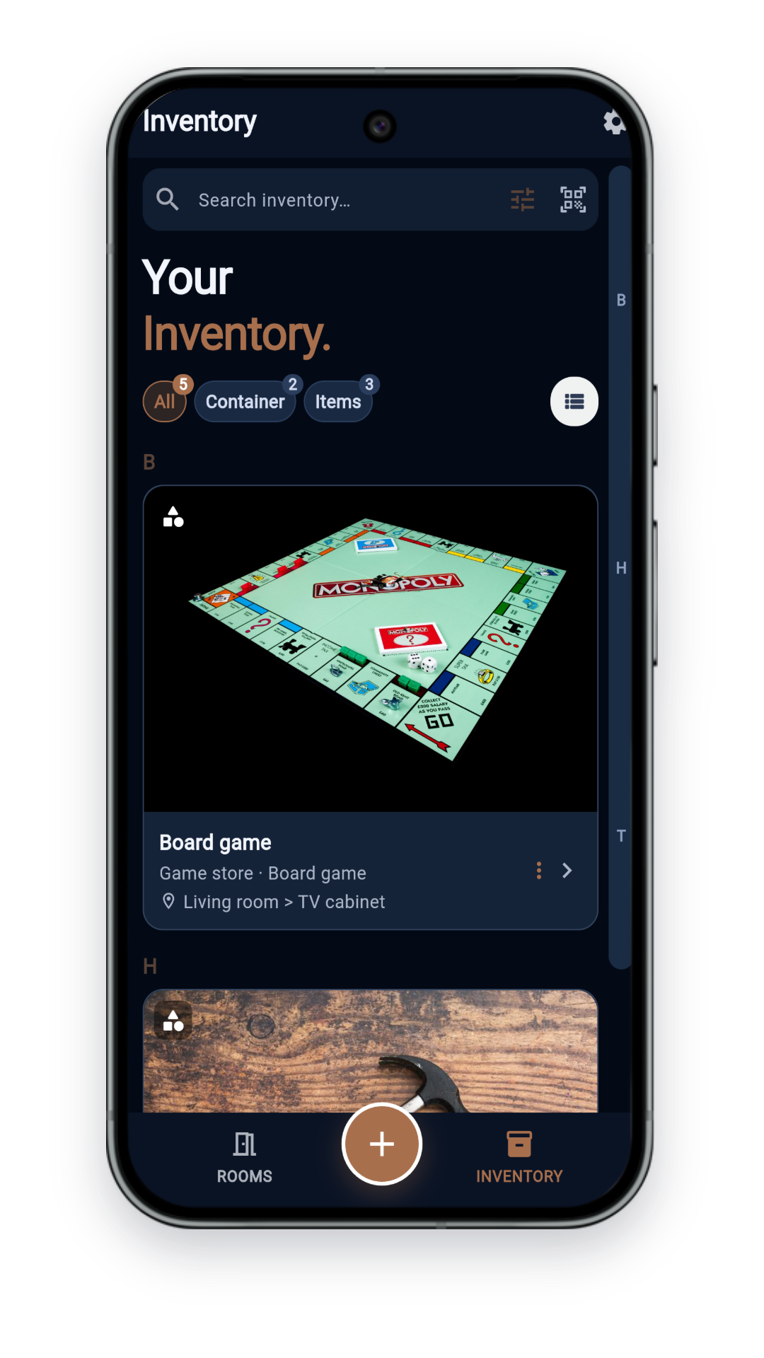 Inventory with images in dark mode