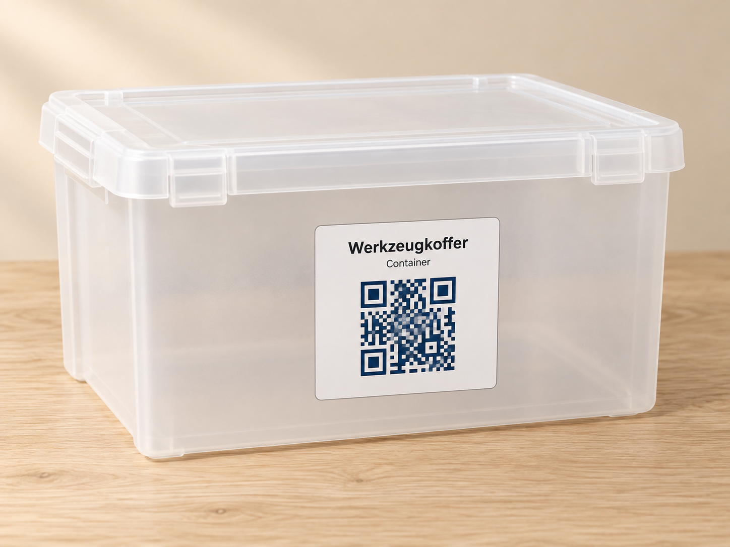 Storage box with a QR label for a toolbox